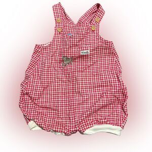 Vintage Baby Lullaby Club Red Checkered Plaid Dog Romper Outfit